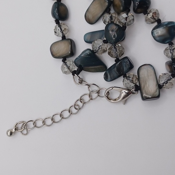 Dusky Blue Dyed Mother of Pearl And Glass Crystal Necklace - Picture 6 of 6